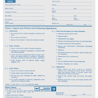 QRP® - Factory New Vehicle Pre Delivery Sheet