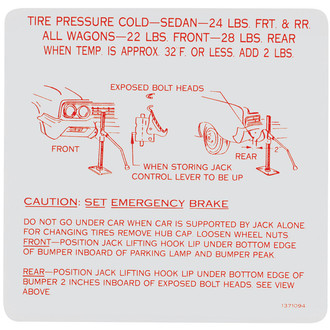 QRP® - Trunk Tire Pressure Jack Instruction Decal