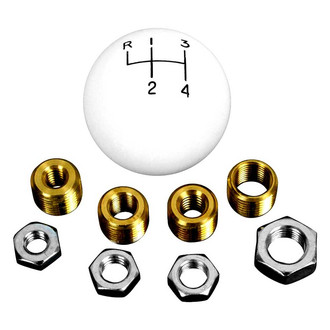 QRP® 2PK3942 - Manual 4-Speed Pattern White Shift Knob with Adapter