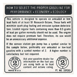 QRP® - Fuel Requirement Decal Unleaded 91 Octane