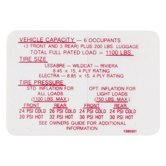 QRP® - Tire Pressure Decal