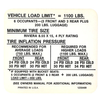 QRP® - Tire Pressure Decal