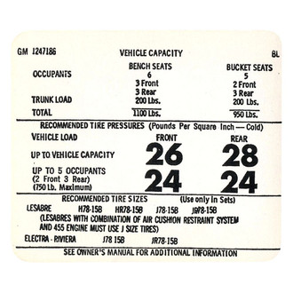 QRP® - Tire Pressure Decal