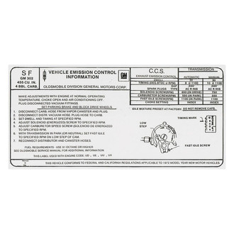 QRP® - Emissions Decal 455, 4bbl, MT