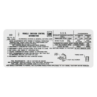 QRP® - Emissions Decal 442, 455, 4bbl, OD