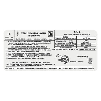 QRP® - Emissions Decal 442, W-30, 455, 4bbl, AT, Air Cond