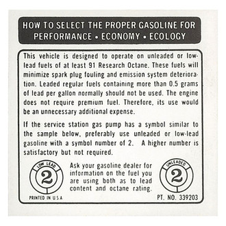 QRP® - Fuel Recommendation Decal 91 Research Octane Required