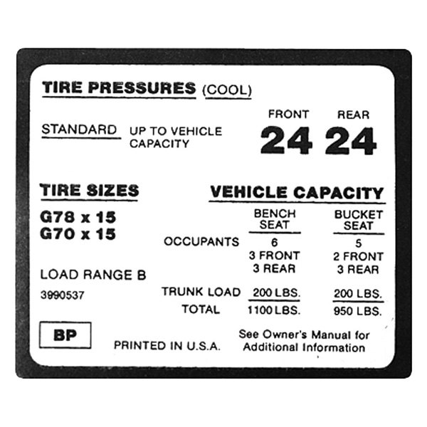 QRP® - Tire Pressure Decal