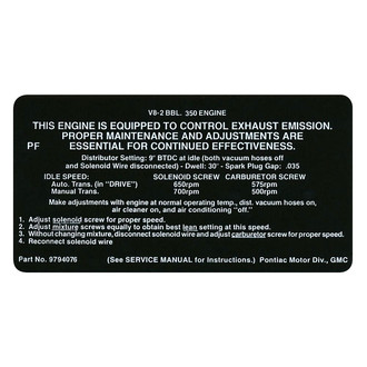 QRP® - Emissions Decal 350-2V, PF, 9794076