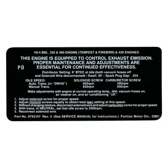 QRP® - Emissions Decal 350/400/428 4V, PD, 9793147