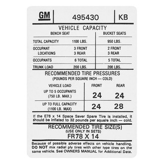 QRP® - Tire Pressure Decal KB, #495430