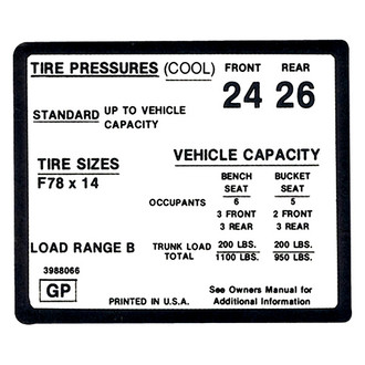 QRP® - Tire Pressure Decal