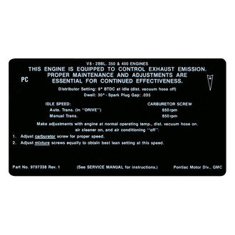 QRP® - Emissions Decal 350/400 2V, PC