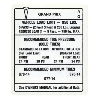 QRP® - Tire Pressure Decal