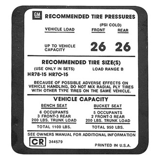 QRP® - Tire Pressure Decal