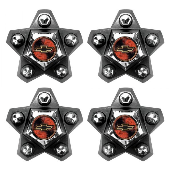 QRP® - Black Rally Wheel Cap and Emblem Set With Red Emblem