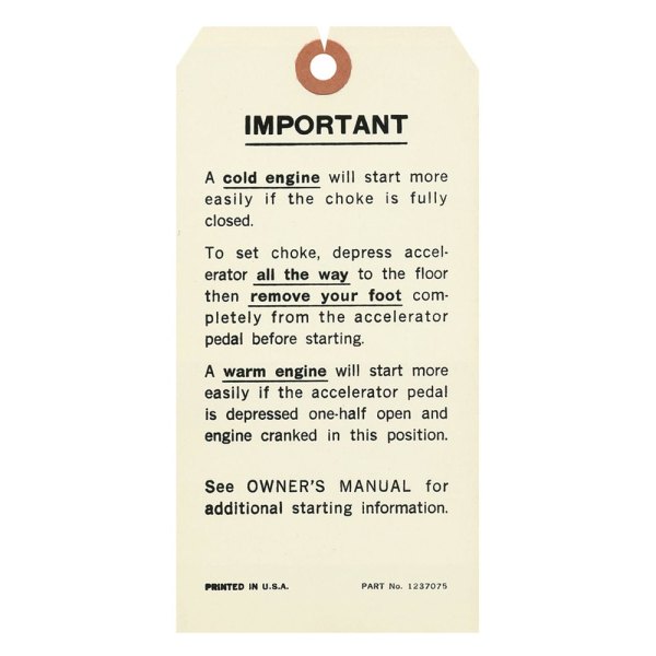 QRP® - Interior Decal Engine Starting Instruction Tag