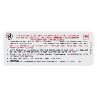 QRP® - Emissions Decal 430, 4bbl, AT, BH