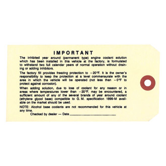 QRP® - Antifreeze Tag Engine Compartment Decal
