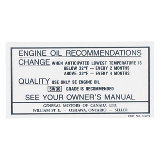 QRP® - Oil Change, #734791 Engine Compartment Decal