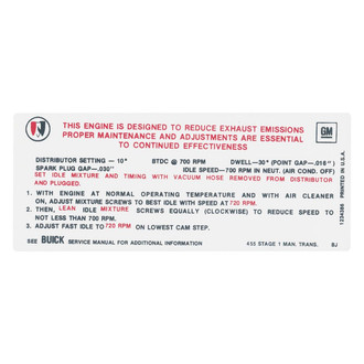 QRP® - Emissions Decal 455, 4bbl, MT, Stage 1, BJ, Early