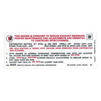 QRP® - Emissions Decal 455, 4bbl, AT, Stage 1, BG, Early