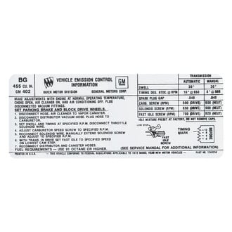 QRP® - Emissions Decal 455, 4bbl, Stage 1, BG