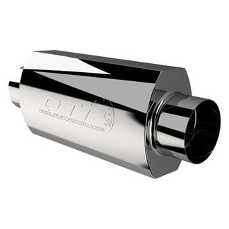 QTP® 12400 - AR3 304 Stainless Steel Oval Brushed Exhaust Muffler (4" Center ID, 4" Center OD, 13" Length)