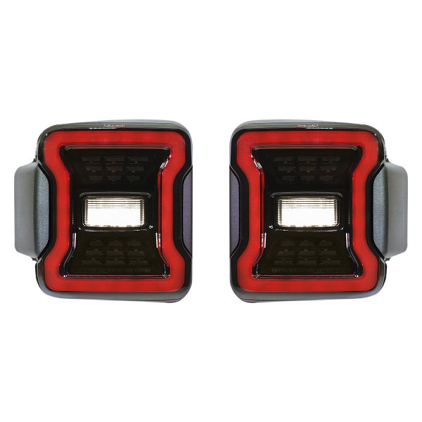 Quake LED® - Black/Smoke Blackout Fiber Optic LED Tail Lights, Jeep Wrangler
