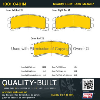 Quality-Built® - Premium New Semi-Metallic Rear Disc Brake Pads