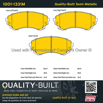 Quality-Built® - Premium New Semi-Metallic Front Disc Brake Pads