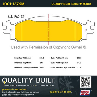Quality-Built® - Premium New Semi-Metallic Front Disc Brake Pads