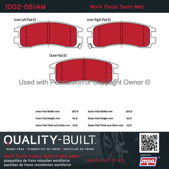 Quality-Built® - Work Force New Semi-Metallic Rear Disc Brake Pads