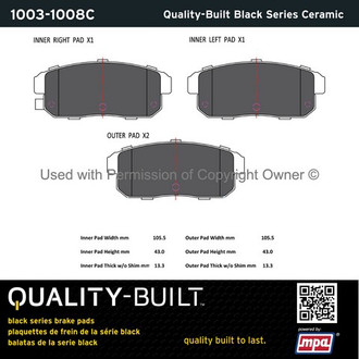 Quality-Built® - Black Series New Ceramic Rear Disc Brake Pads