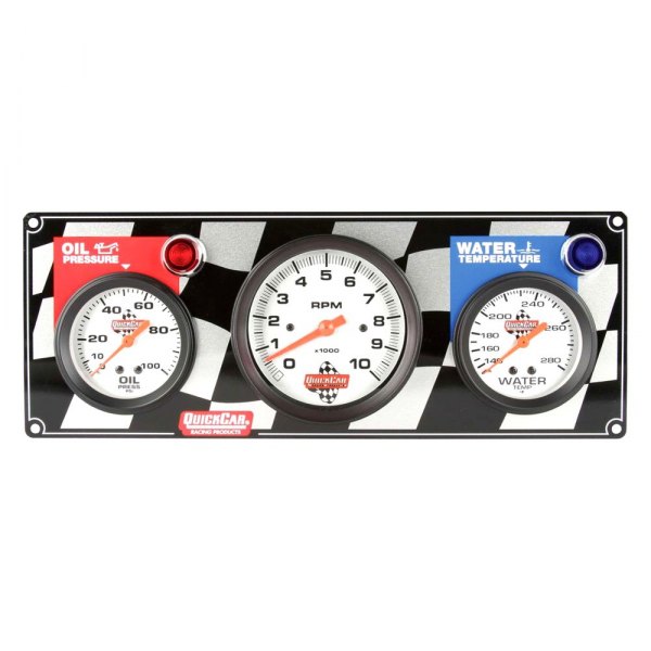 QuickCar Racing® - Standard 3-Gauge Panel (Oil Pressure/3-3/8" Tachometer/Water Temp), Checkered