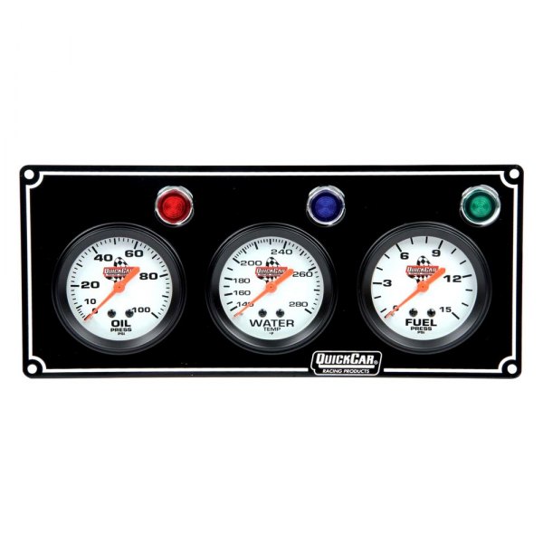 QuickCar Racing® - Standard 2-5/8" 3-Gauge Panel (Oil Pressure/Water Temp/Fuel Pressure), Black