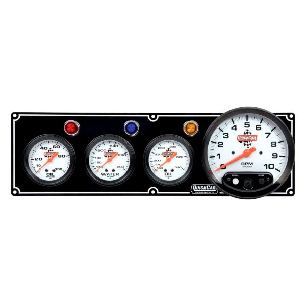 QuickCar Racing® - Standard 4-Gauge Panel (Oil Pressure/Water Temp/Oil Temp/5" Tachometer), Black