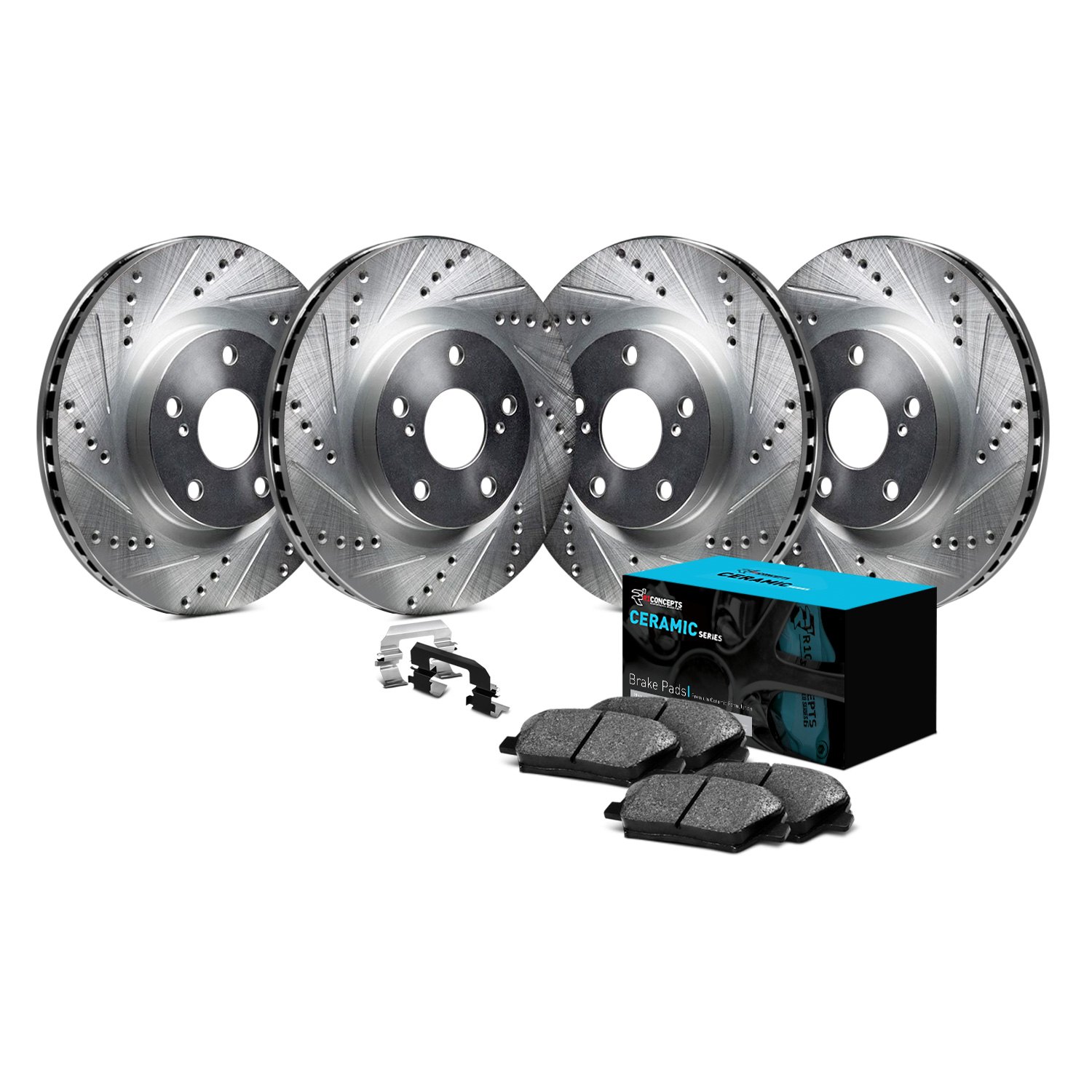 For Audi A8 Quattro Front Rear Black Drill Slot Brake Rotors+Ceramic Brake Pads