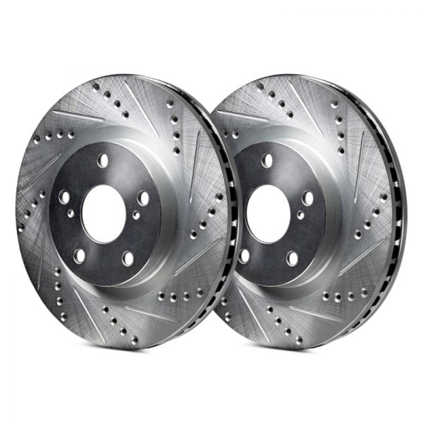 Rear R1 Concepts eLine Silver Drilled Slotted Brake Rotors