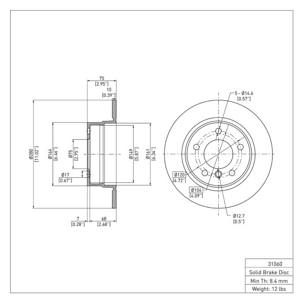 R1 Concepts® - eLINE™ Plain 1-Piece Rear Brake Rotor