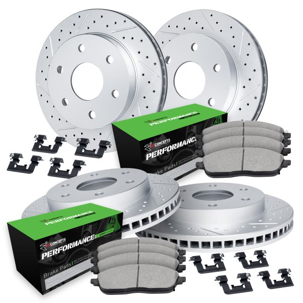  R1 Concepts® - Drilled and Slotted Front and Rear Brake Kit with Performance Sport Pads