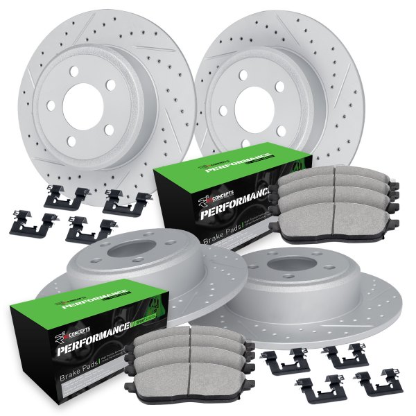  R1 Concepts® - Drilled and Slotted Front and Rear Brake Kit with Performance Sport Pads