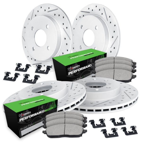  R1 Concepts® - Drilled and Slotted Front and Rear Brake Kit with Performance Sport Pads