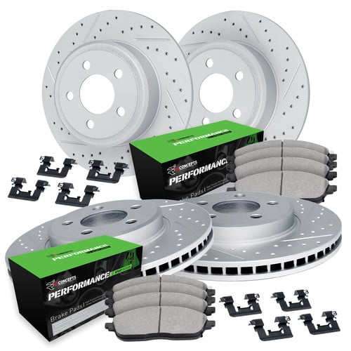 R1 Concepts® WGTH2-31017 - Drilled and Slotted Front and Rear Brake Kit with Euro Ceramic Pads
