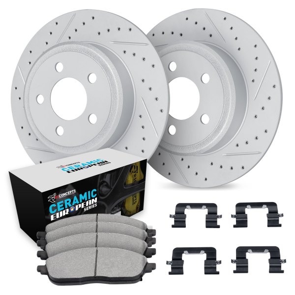  R1 Concepts® - Drilled and Slotted Rear Brake Kit with Euro Ceramic Pads