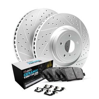R1 Concepts® - Carbon Coated Drilled and Slotted Brake Kit with Euro Ceramic Pads