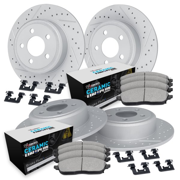  R1 Concepts® - Drilled and Slotted Front and Rear Brake Kit with Euro Ceramic Pads