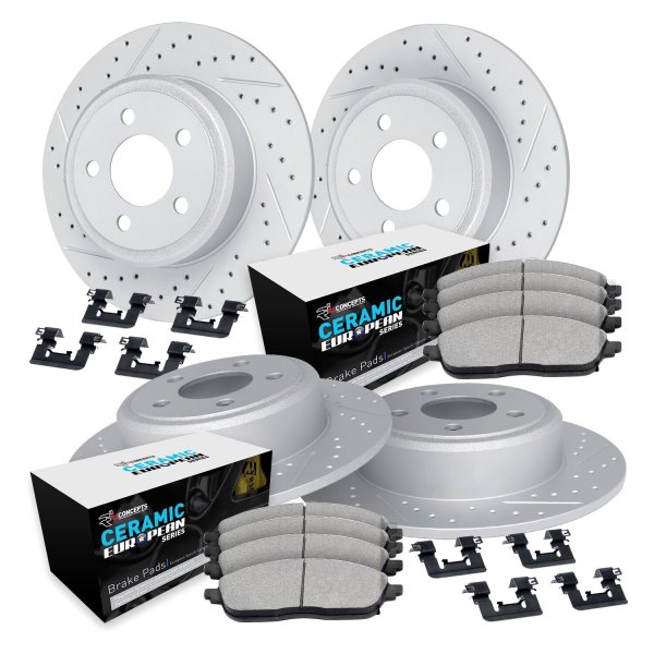  R1 Concepts® - Drilled and Slotted Front and Rear Brake Kit with Euro Ceramic Pads