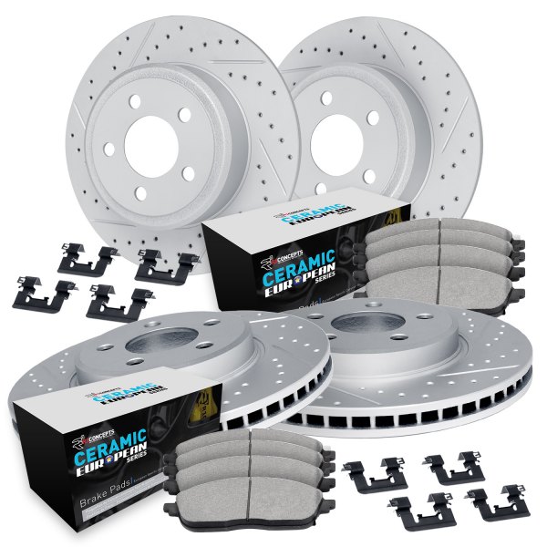  R1 Concepts® - Drilled and Slotted Front and Rear Brake Kit with Euro Ceramic Pads