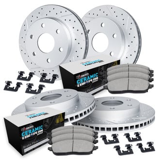 R1 Concepts® - Carbon Coated Drilled and Slotted Brake Kit with Euro Ceramic Pads